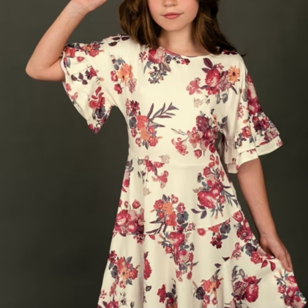 Joyfolie Emilia Floral Dress in Red and Beige